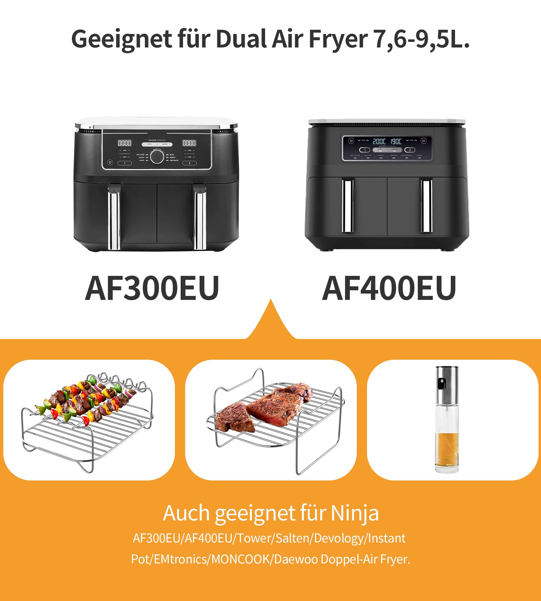 12-piece Air Fryer Accessories Set for Ninja Air Fryer AF500EU AF400EU AF300EU Innsky Princess Emerio - Dual 2024 Hot Air Fryer Accessories Stand, Polish-Language Kit - obrazek 7
