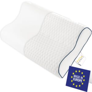 SLEEP COMFY - Premium Visco poduszka pod kark 60 x 40 x 14/12 cm poduszka podpierająca kark z pianki z pamięcią kształtu ergonomiczna ortopedyczna poduszka dla osób śpiących na boku i plecach