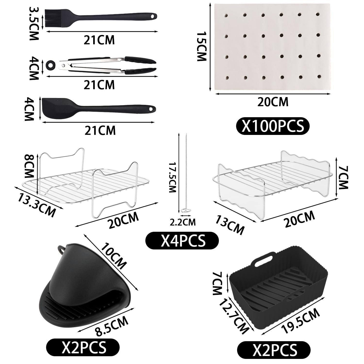 Zestaw akcesoriów do frytkownicy na gorące powietrze: regał ze stali nierdzewnej, rękawiczki izolowane, silikonowa wkładka - 14 elementów - obrazek 7