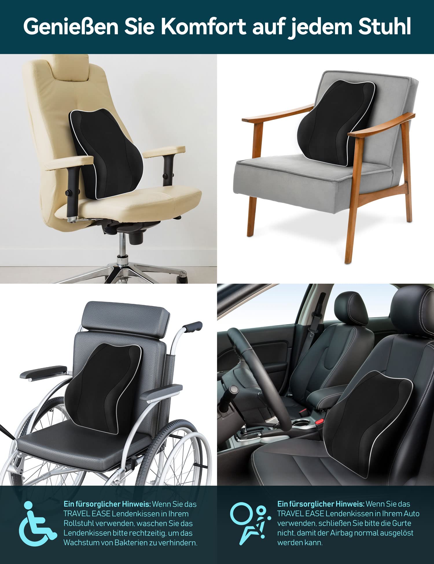 TRAVEL EASE Ergonomiczna Poduszka Lędźwiowa, Podparcie Pleców z Pianki - obrazek 9