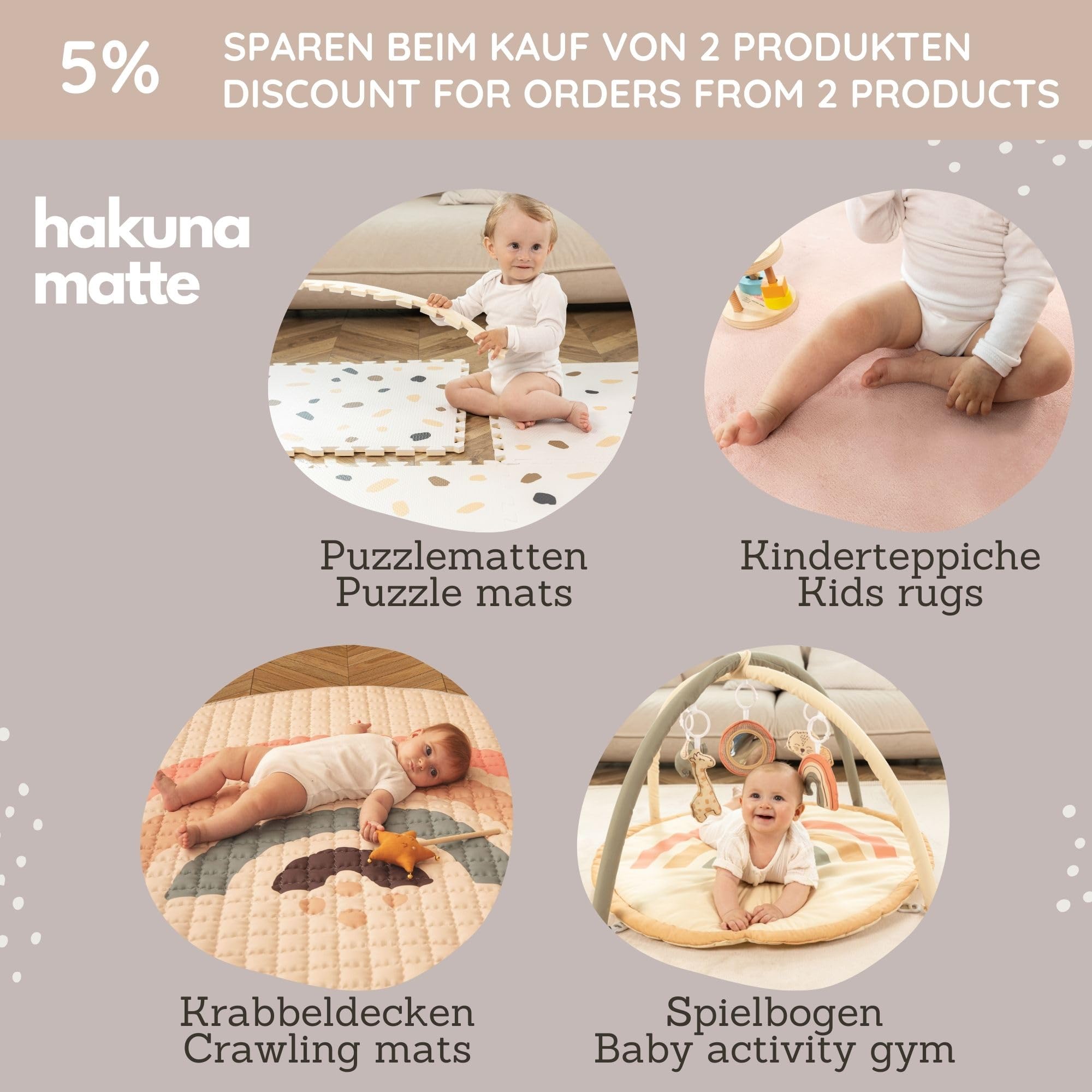 Hakuna Matte Pikowany koc do raczkowania dla niemowląt, 150 cm, konfet - obrazek 5