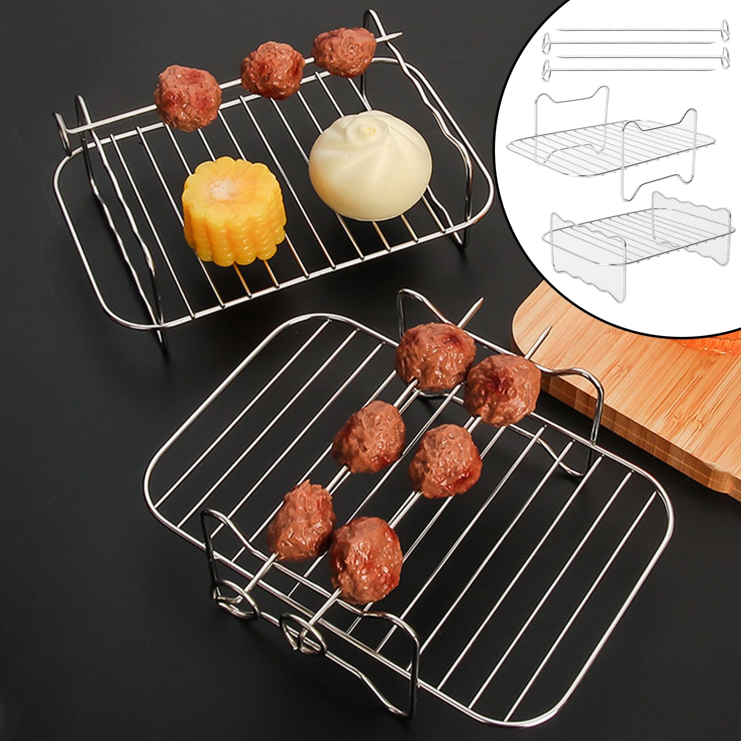 Zestaw akcesoriów do frytkownicy na gorące powietrze: regał ze stali nierdzewnej, rękawiczki izolowane, silikonowa wkładka - 14 elementów - obrazek 6