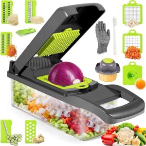 15-in-1 Adjustable Multifunctional Vegetable Mandoline Slicer with Onion Grater, Stainless Steel Vegetable Grater with Drain Basket - T-GOGO Mandoline Szatkownica do Warzyw z regulacją 15 w 1, tarka do cebuli, tarka do warzyw ze stali nierdzewnej z koszem odpływowym
