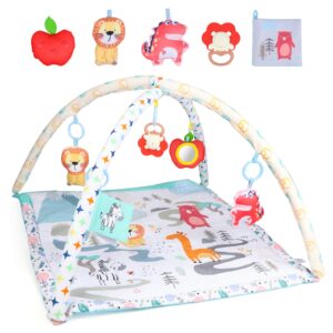 Jacotoys Siłownia dla Niemowląt: Mata z 2 Pokrowcami, 5 Zabawek do Rozwoju Zmysłów