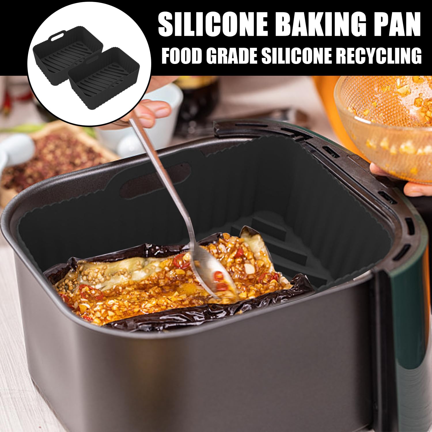 Zestaw akcesoriów do frytkownicy na gorące powietrze: regał ze stali nierdzewnej, rękawiczki izolowane, silikonowa wkładka - 14 elementów - obrazek 2