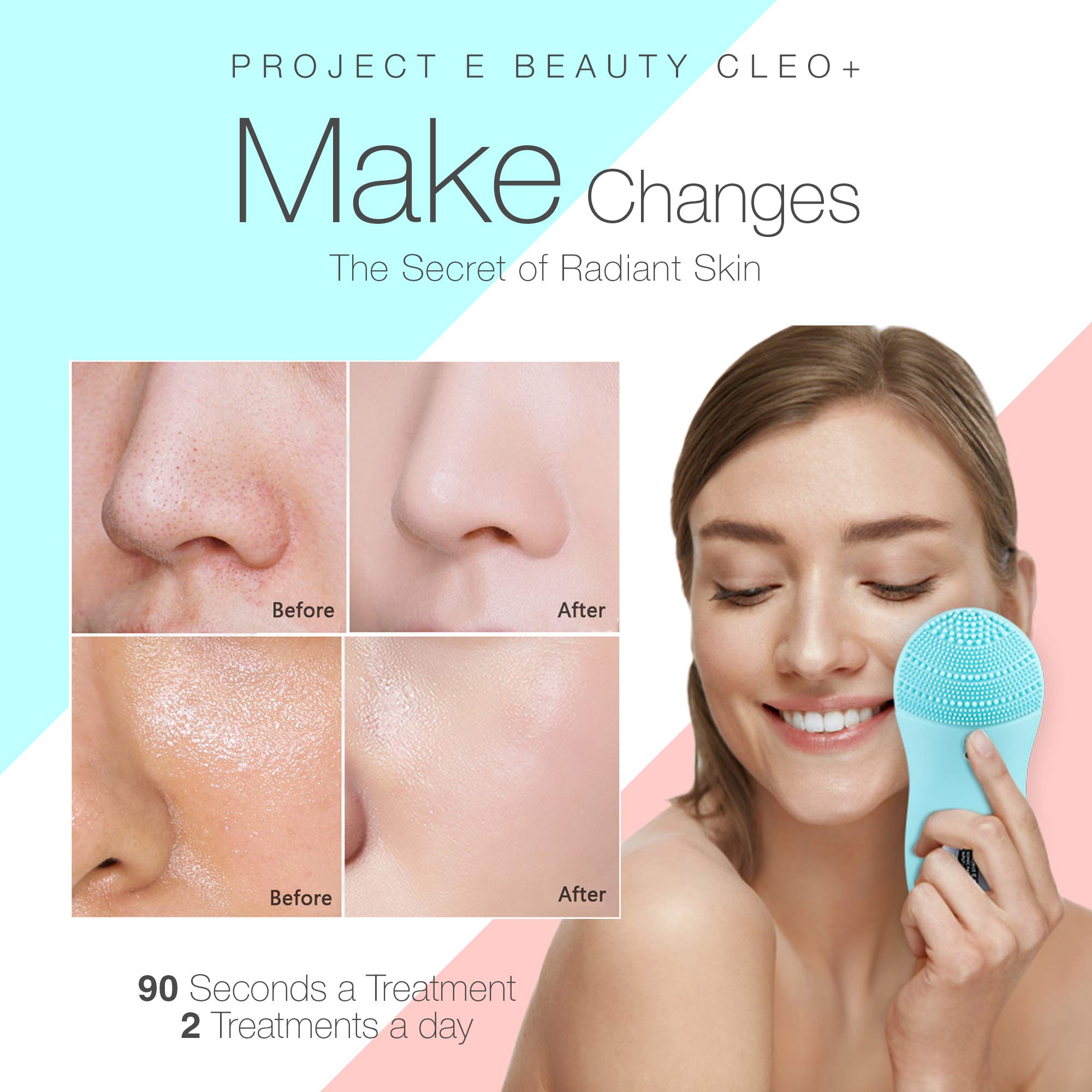 CLEO Sonic Facial Cleansing Brush by Project E Beauty | Cleansing and Exfoliating | Wireless Portable Cleanser | Massager Brush | Travel Size | Waterproof Soft Silicone
CLEO Szczoteczka do Czyszczenia Twarzy Sonic od Project E Beauty | Oczyszczanie i Peeling | Bezprzewodowy Przenośny Oczyszczacz | Szczoteczka Masażera | Rozmiar Podróżny | Wodoodporny Miękki Silikon - obrazek 3