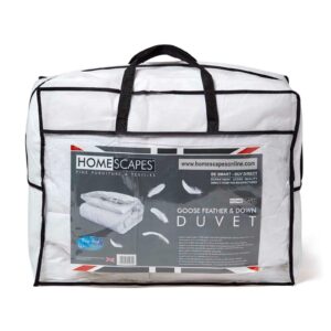 Kołdra z gęsiego puchu HOMESCAPES King Size 135 Tog z certyfikatem RDS - antyalergiczna i odporna na roztocza, idealna do prania w domu