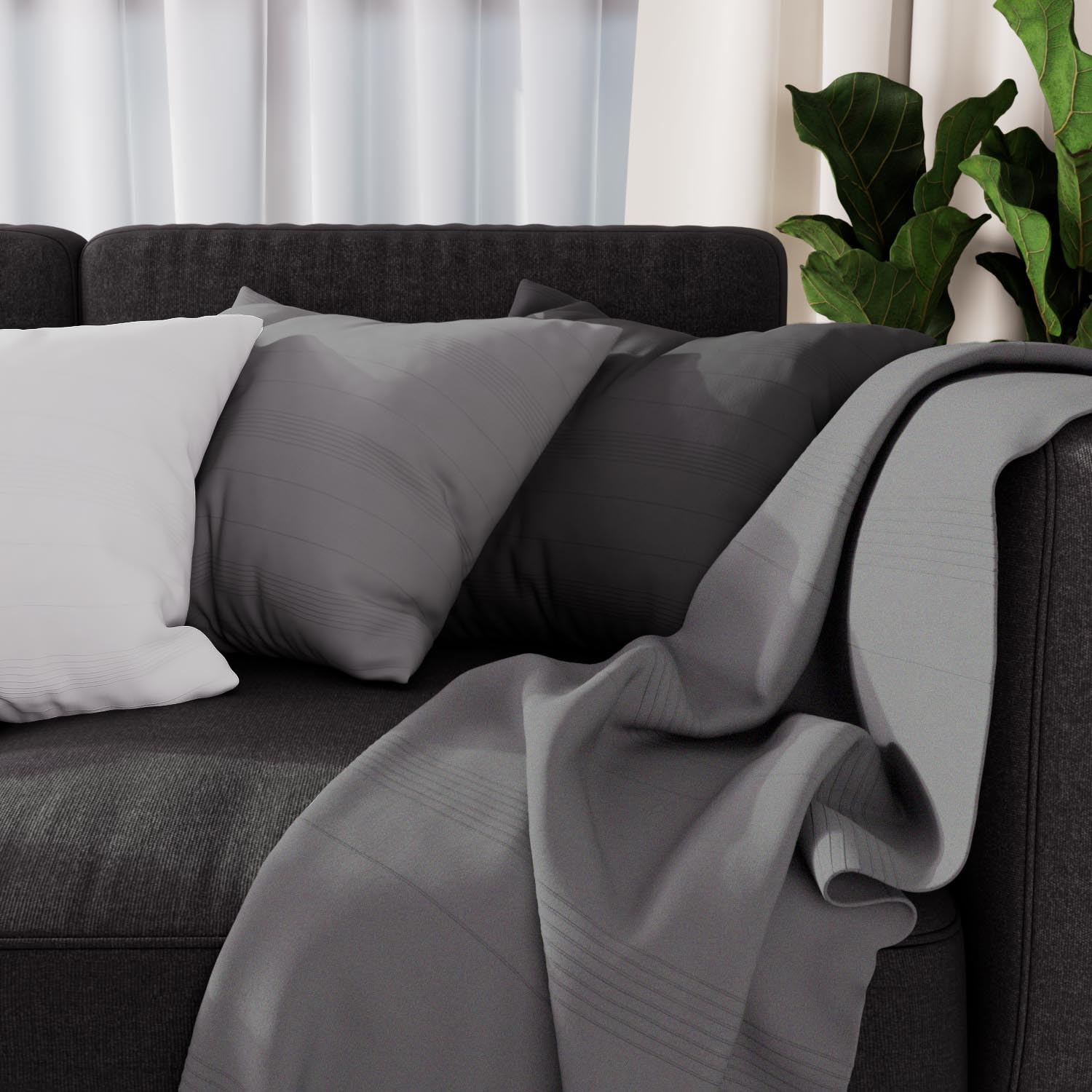 Soleil d'Ocre Adele Pled, rzucony z fotel, Polcoton, Szary, 140 x 200