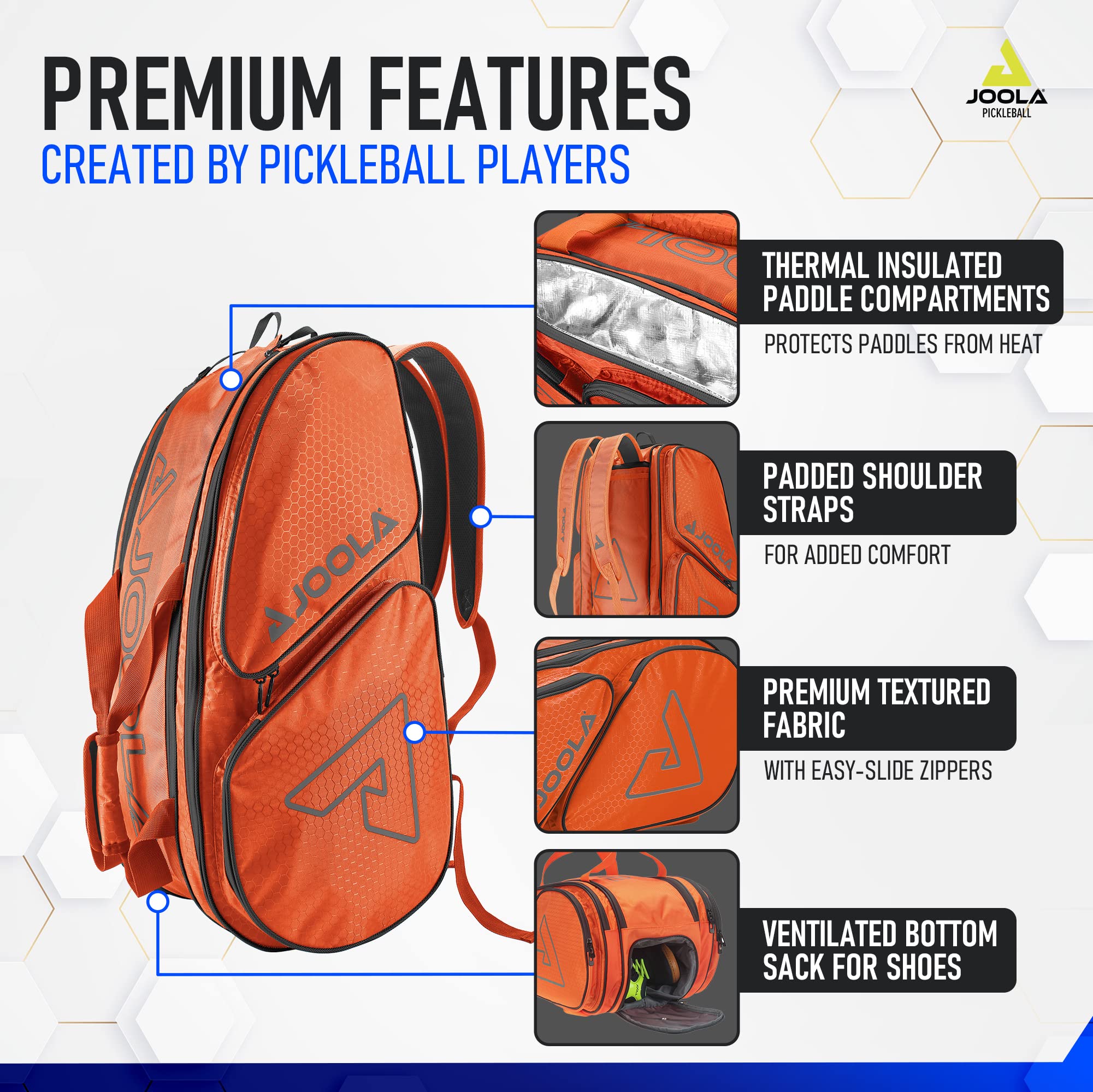 Torba JOOLA Tour Elite na pickleball z termoizolacyjnymi kieszeniami na 4 wiosła - pomarańczowo-szara - obrazek 3