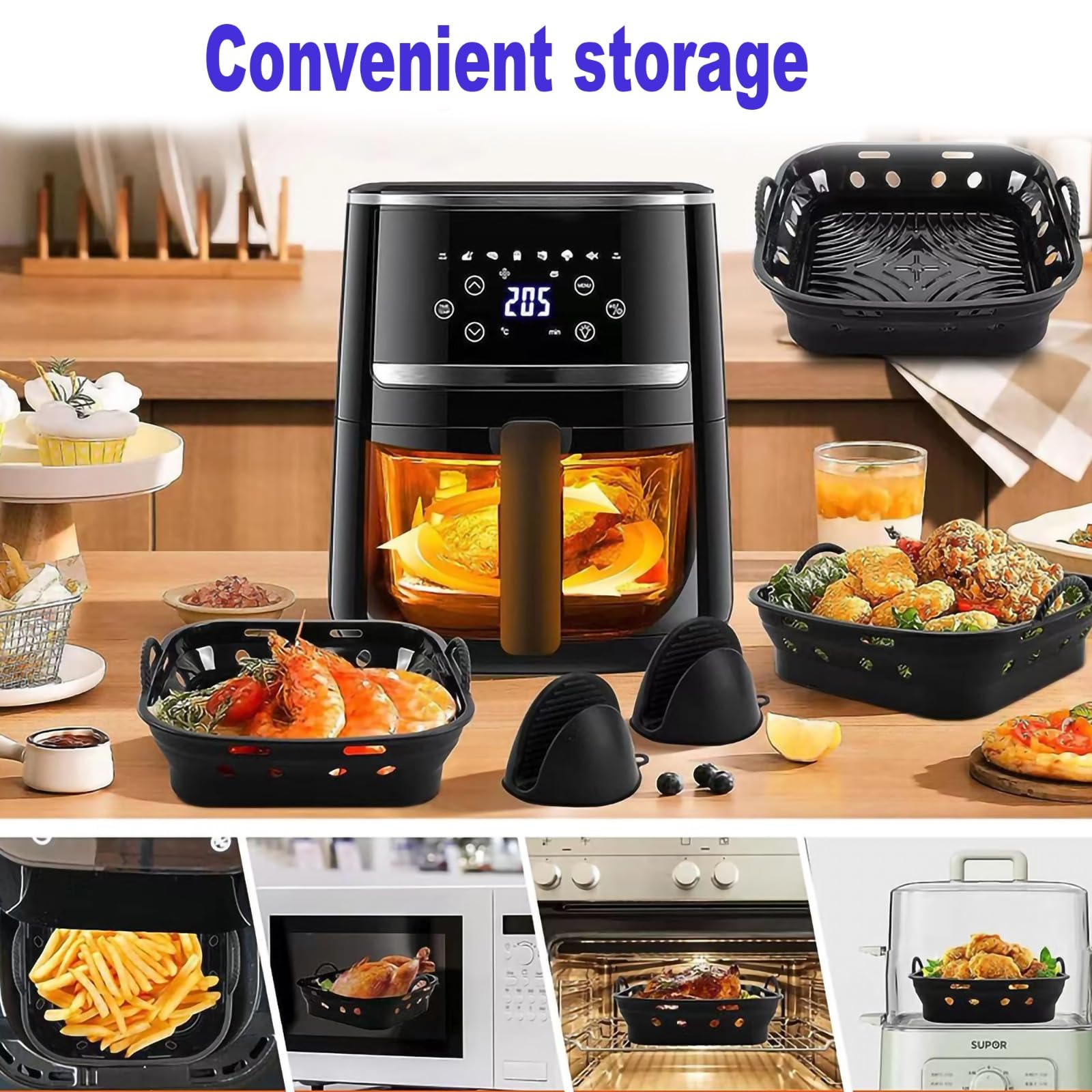 Forma Silikonowa do Frytownicy Powietrznej BEZ Oleju 22CM - 2 sztuki Akcesoria do COSORI, CECOTEC - FREIDER Składany, Wielokrotnego Użytku (Czarny) - obrazek 6