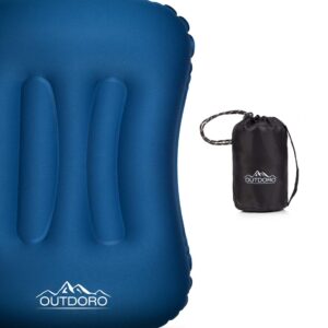 Outdoro Nadmuchiwana poduszka – ultra lekka poduszka pod głowę na plażę podróż kemping do aktywności na świeżym powietrzu niebieski 1 Stück (1er Pack)