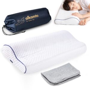 alkamto Ergonomiczna poduszka dla dzieci 66 x 33 Öko-Tex płaska poduszka dla dzieci i małych dzieci od 2 lat (60 x 30 x 8/6 cm)