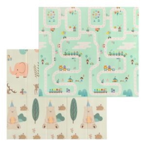 Duża, Składana Mata do Zabawy dla Niemowląt - Zielona/Beżowa