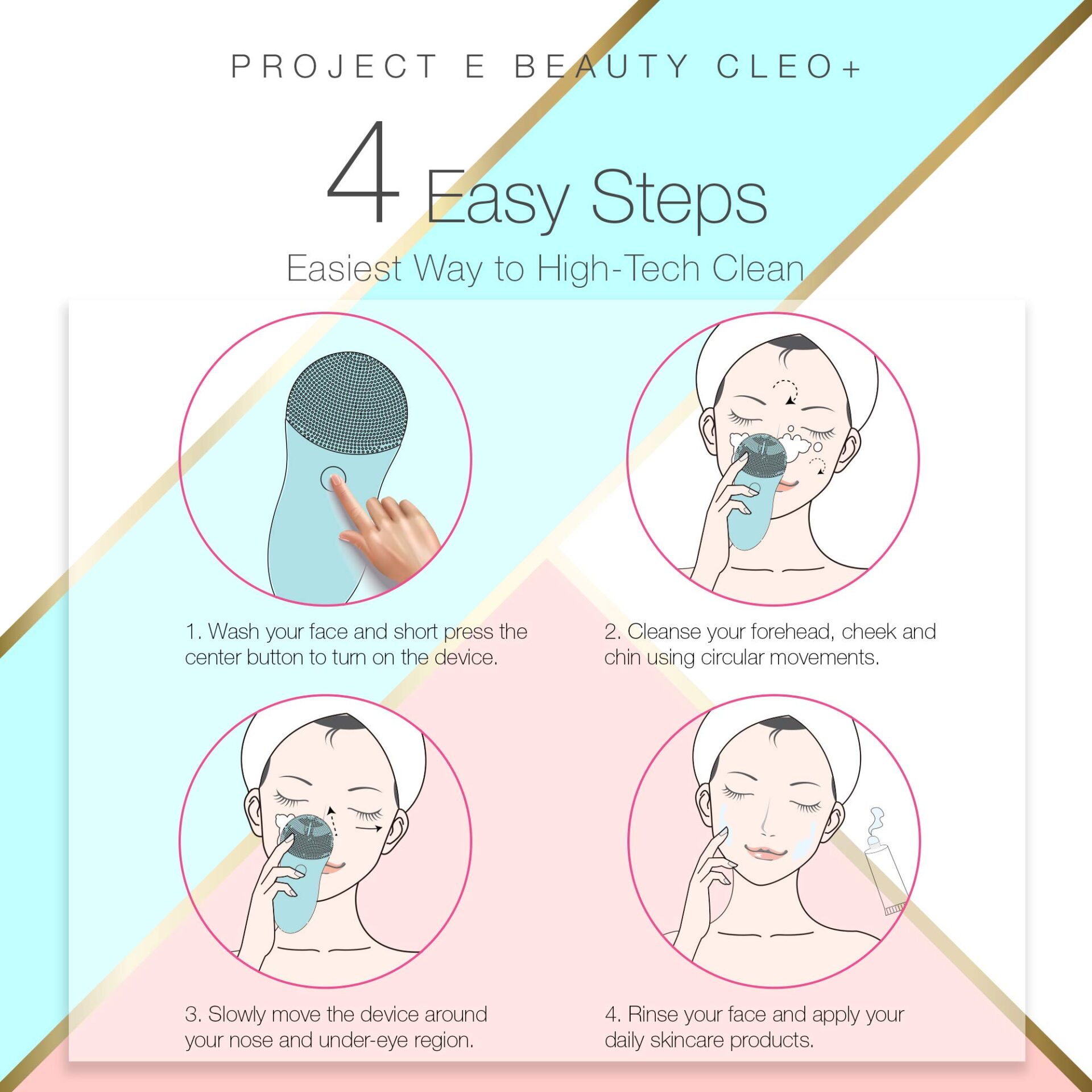 CLEO Sonic Facial Cleansing Brush by Project E Beauty | Cleansing and Exfoliating | Wireless Portable Cleanser | Massager Brush | Travel Size | Waterproof Soft Silicone
CLEO Szczoteczka do Czyszczenia Twarzy Sonic od Project E Beauty | Oczyszczanie i Peeling | Bezprzewodowy Przenośny Oczyszczacz | Szczoteczka Masażera | Rozmiar Podróżny | Wodoodporny Miękki Silikon - obrazek 4
