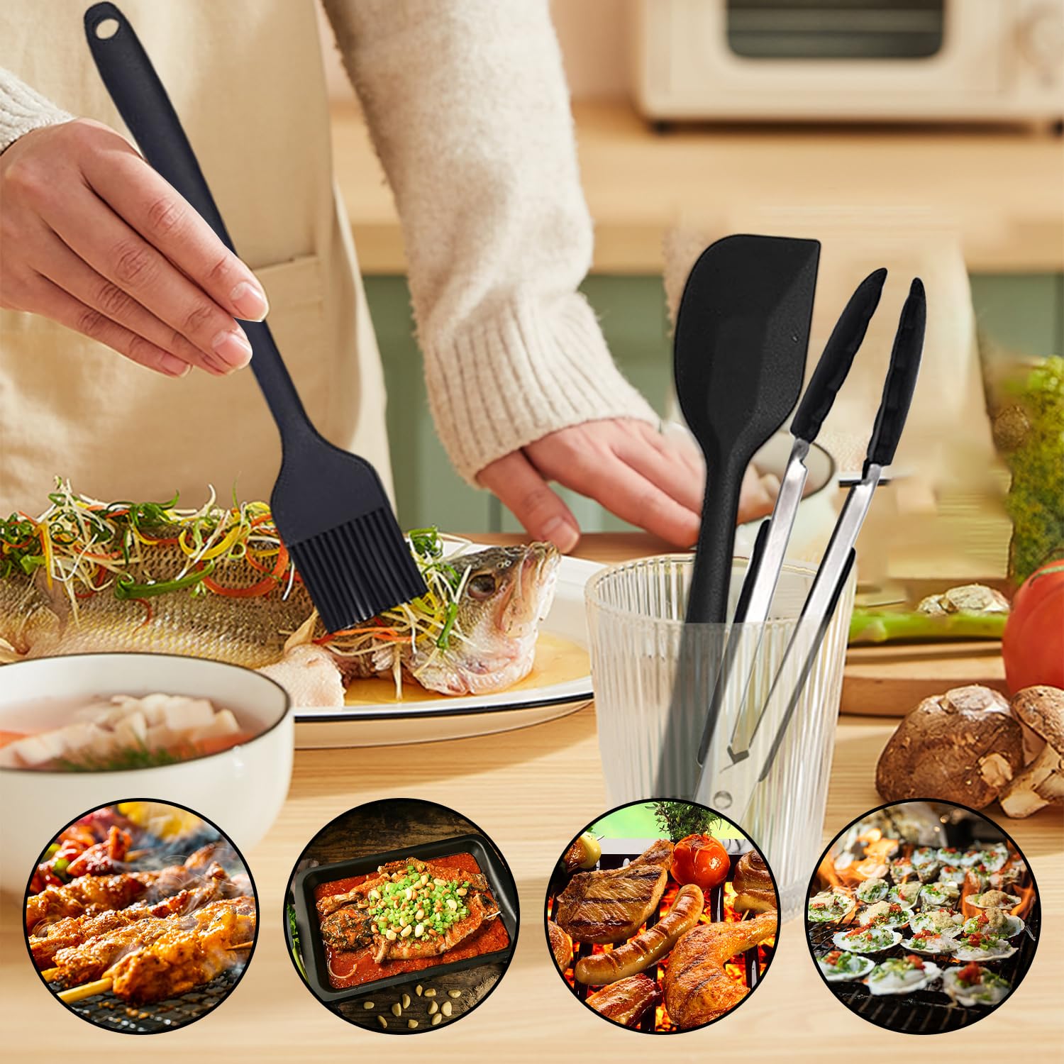 Zestaw akcesoriów do frytkownicy na gorące powietrze: regał ze stali nierdzewnej, rękawiczki izolowane, silikonowa wkładka - 14 elementów - obrazek 5