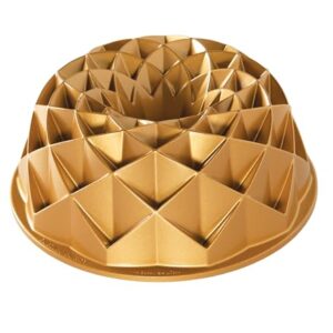 Forma na ciasto Nordic Ware Jubilee Bundt Pan z geometrycznym wzorem - premiumowa odlewana aluminiowa forma z USA (złoty kolor)