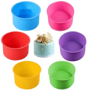 6 szt. Okrągła Forma do Ciasta Silikonowa - Nieprzywierająca Puszka do Pieczenia 10 cm (Żółty, Niebieski, Fioletowy, Różowy, Czerwony, Zielony)