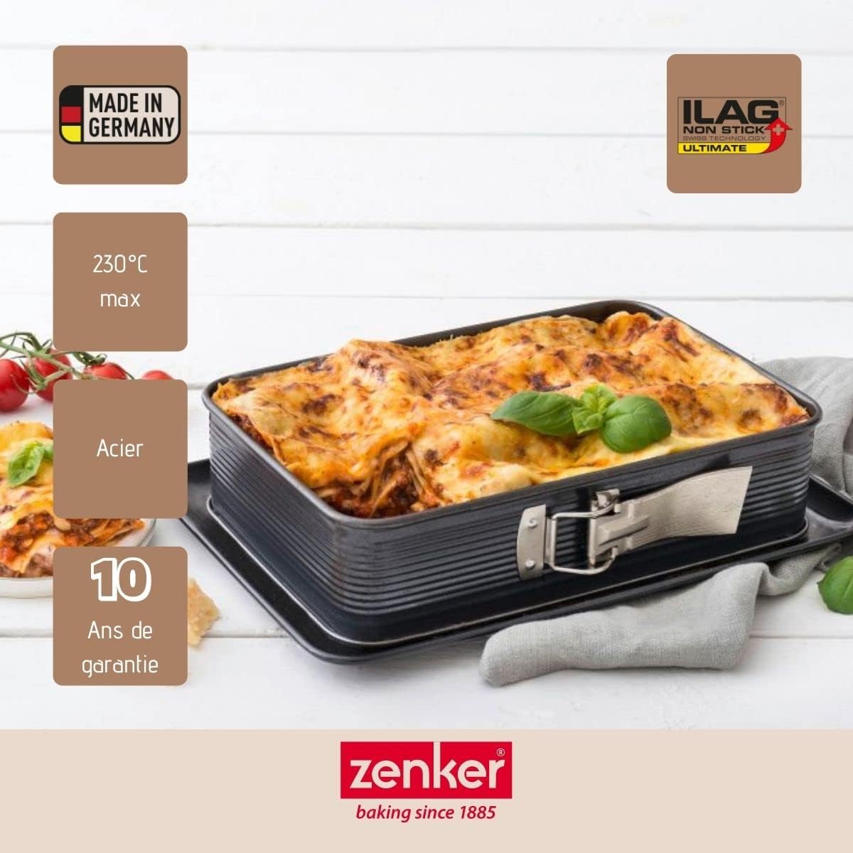 Forma do pieczenia Zenker 7021 Lasagne DELUXE z emaliowaną płaską podstawą - idealna ochrona przed wyciekiem! - obrazek 5