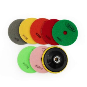 7-Piece BGTEC 100mm Diamond Polishing Pads for Marble and Granite with M14 Plastic Handle - Premium Quality Polishers for Nose Shaping