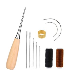 Zestaw narzędzi do szycia skóry 11 sztuk - szydło, woskowana nić, igły, naparstek do naprawy tapicerki