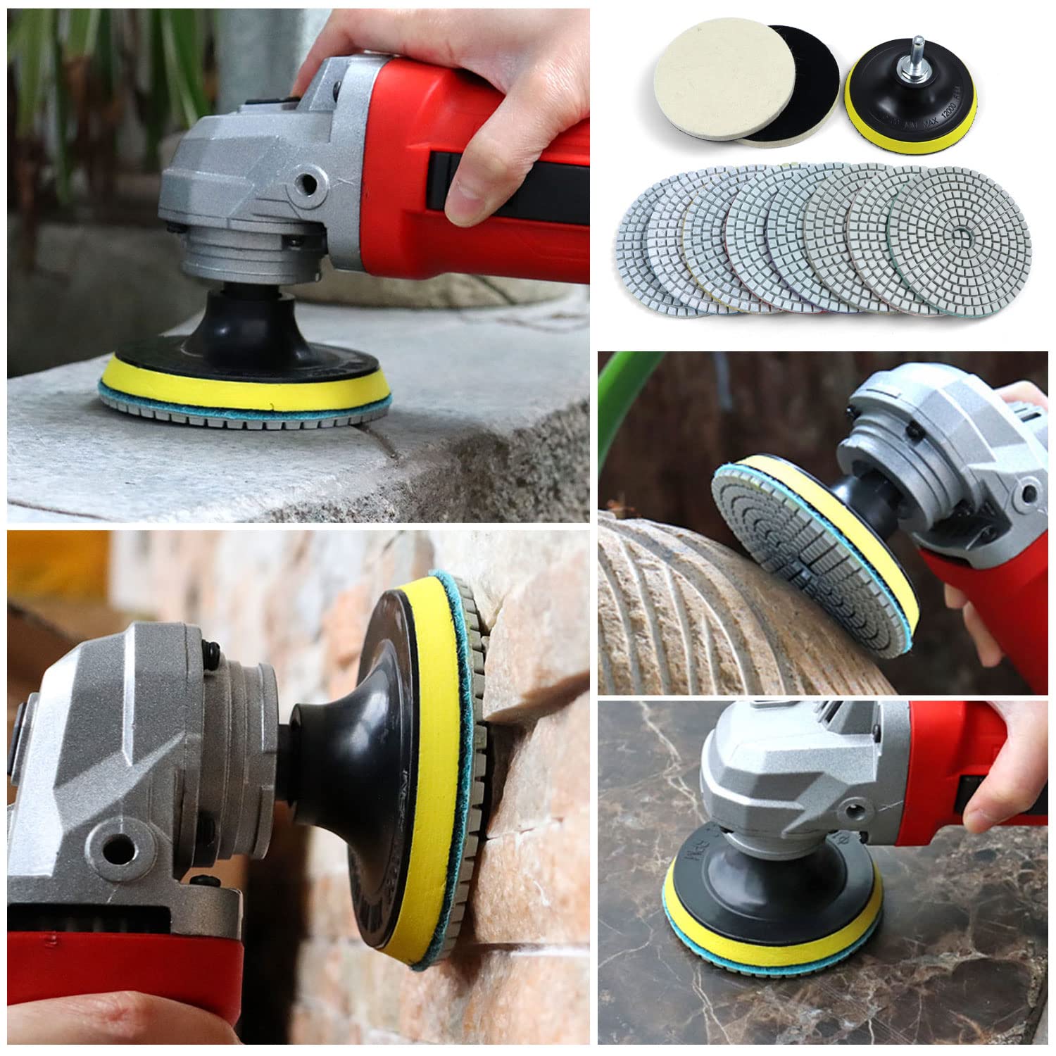 10 cm szlifierka diamentowa tarcza polerska z podkładką podkładową 5/8-11 12 sztuk zestaw podkładek do polerowania na mokro / suchy granit zestaw do szlifowania wiertarek buforów o ziarnistości 50-6000 do betonu marmuru kamienia - obrazek 2