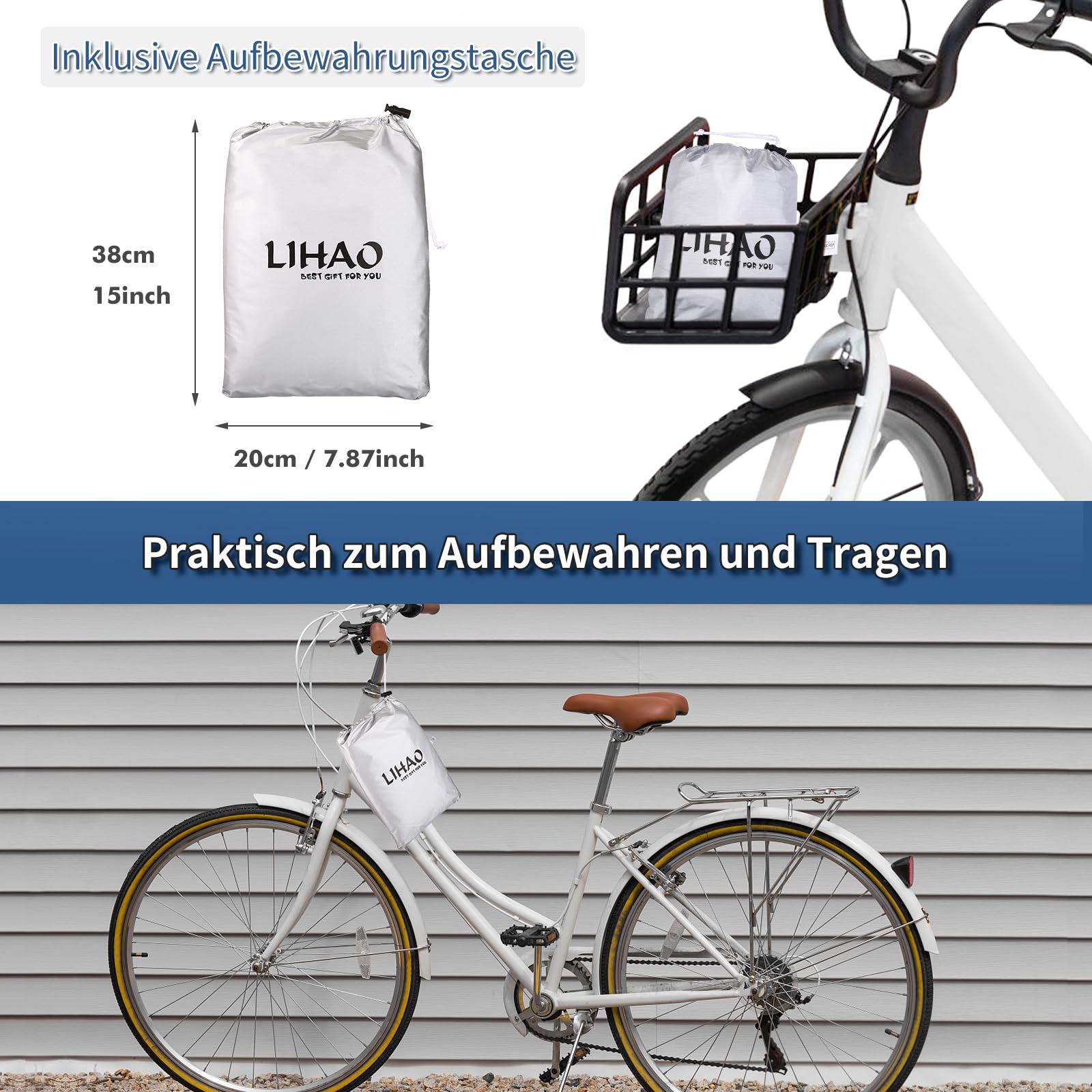 Pokrowiec na rower LIHAO 190T - Wodoodporny i ochronny - Idealna ochrona dla Twojego roweru - obrazek 3