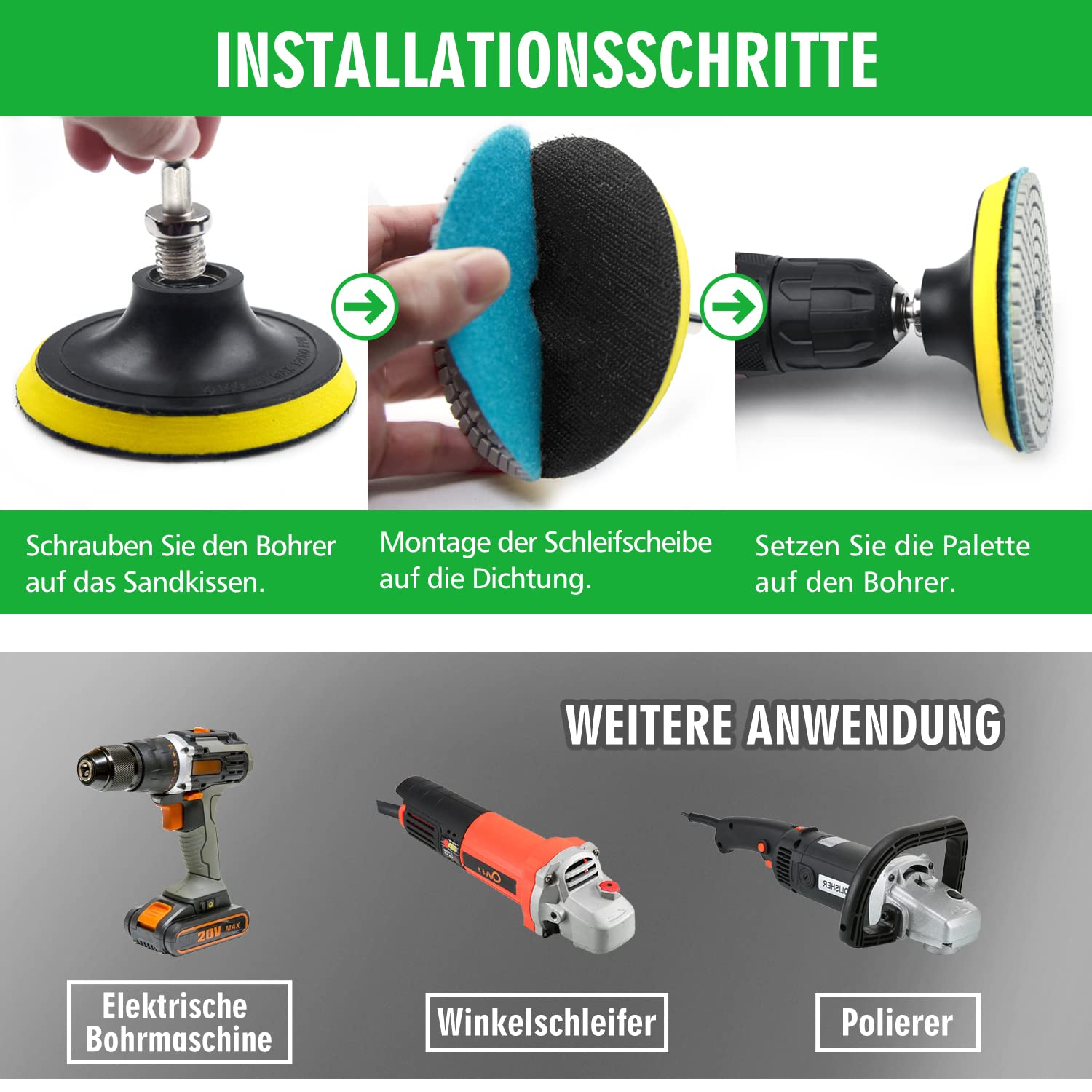 10 cm szlifierka diamentowa tarcza polerska z podkładką podkładową 5/8-11 12 sztuk zestaw podkładek do polerowania na mokro / suchy granit zestaw do szlifowania wiertarek buforów o ziarnistości 50-6000 do betonu marmuru kamienia - obrazek 7