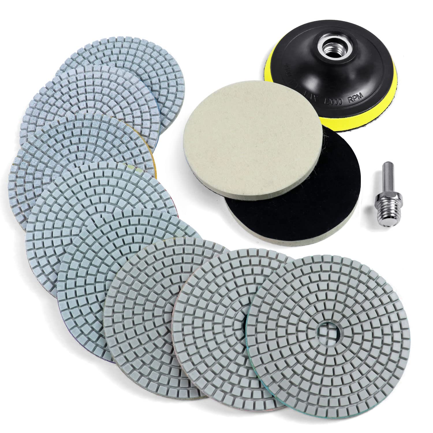 10 cm szlifierka diamentowa tarcza polerska z podkładką podkładową 5/8-11 12 sztuk zestaw podkładek do polerowania na mokro / suchy granit zestaw do szlifowania wiertarek buforów o ziarnistości 50-6000 do betonu marmuru kamienia