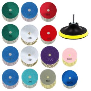 16 szt. diamentowych podkładek polerskich 10 cm - zestaw do polerowania na mokro/na sucho do granitu, marmuru i betonu