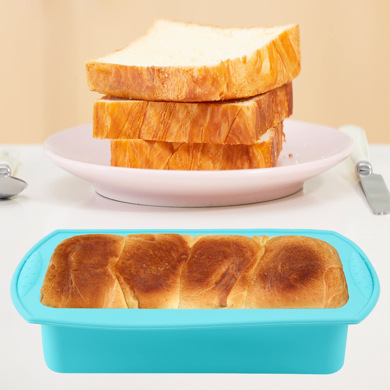 GEFIRE Prostokątna Forma Silikonowa do Ciasta 21x9x6 cm - Idealna Forma do Pieczenia Chleba i Ciast (Niebieska) - obrazek 3