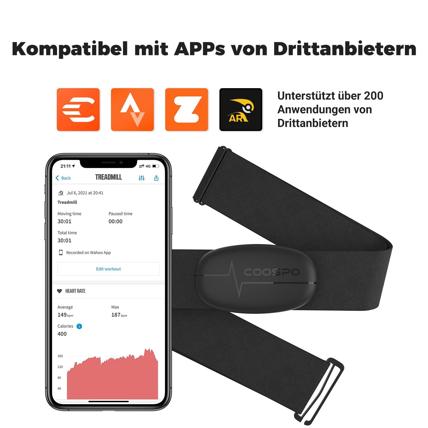 COOSPO H6 Pasek na klatkę piersiową z monitorem tętna, Bluetooth ANT+ - obrazek 6