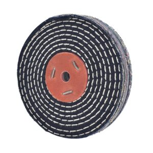 Bardzo grube (254 mm) spiralnie uszyte koło polerskie Denim do środków polerujących 150 mm do szlifierek stołowych z otworem 127 mm 1 sztuka
