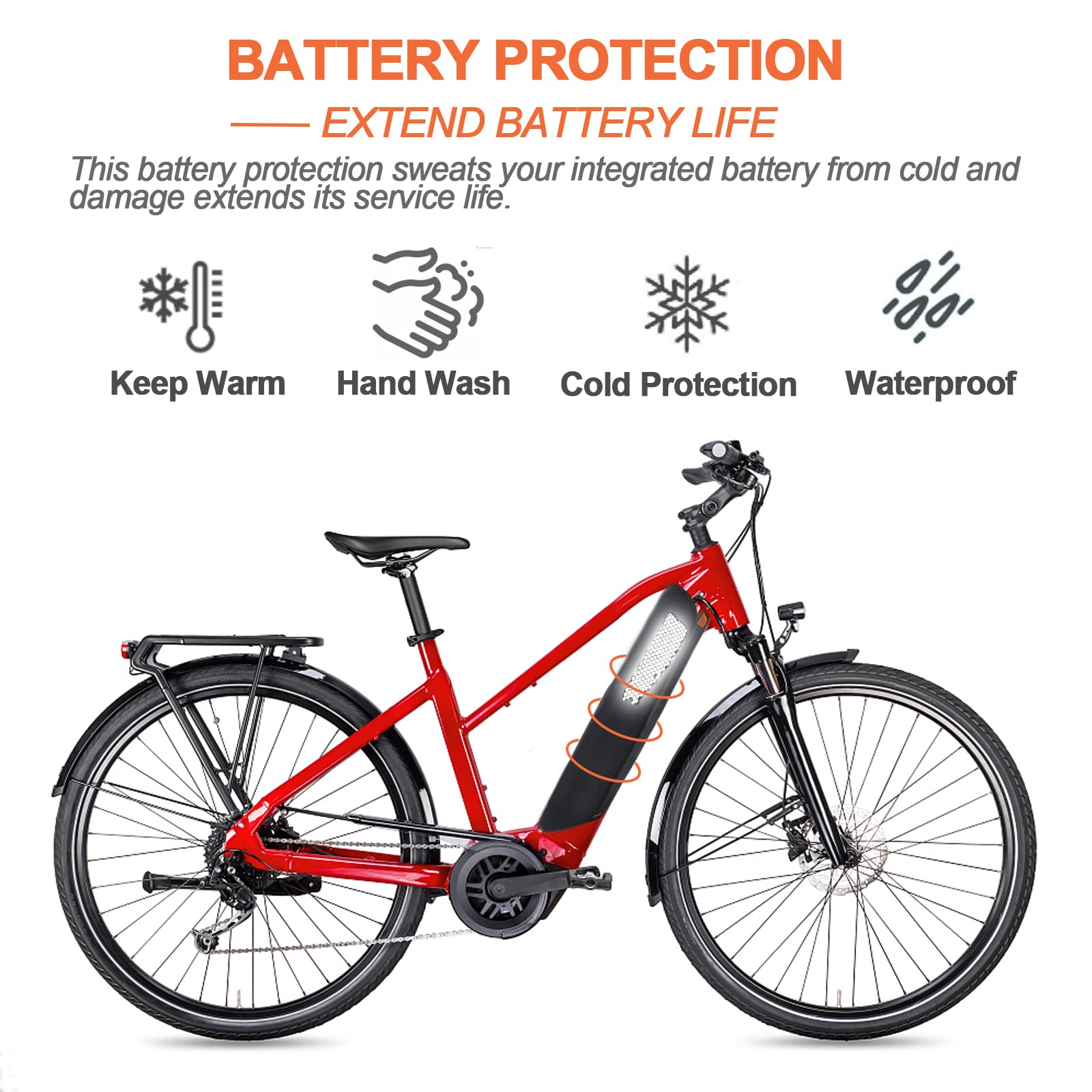 Pokrowiec ochronny na akumulator do roweru elektrycznego - Uniwersalne dopasowanie, ochrona przed zimnem i kurzem, wydłużenie żywotności - obrazek 2