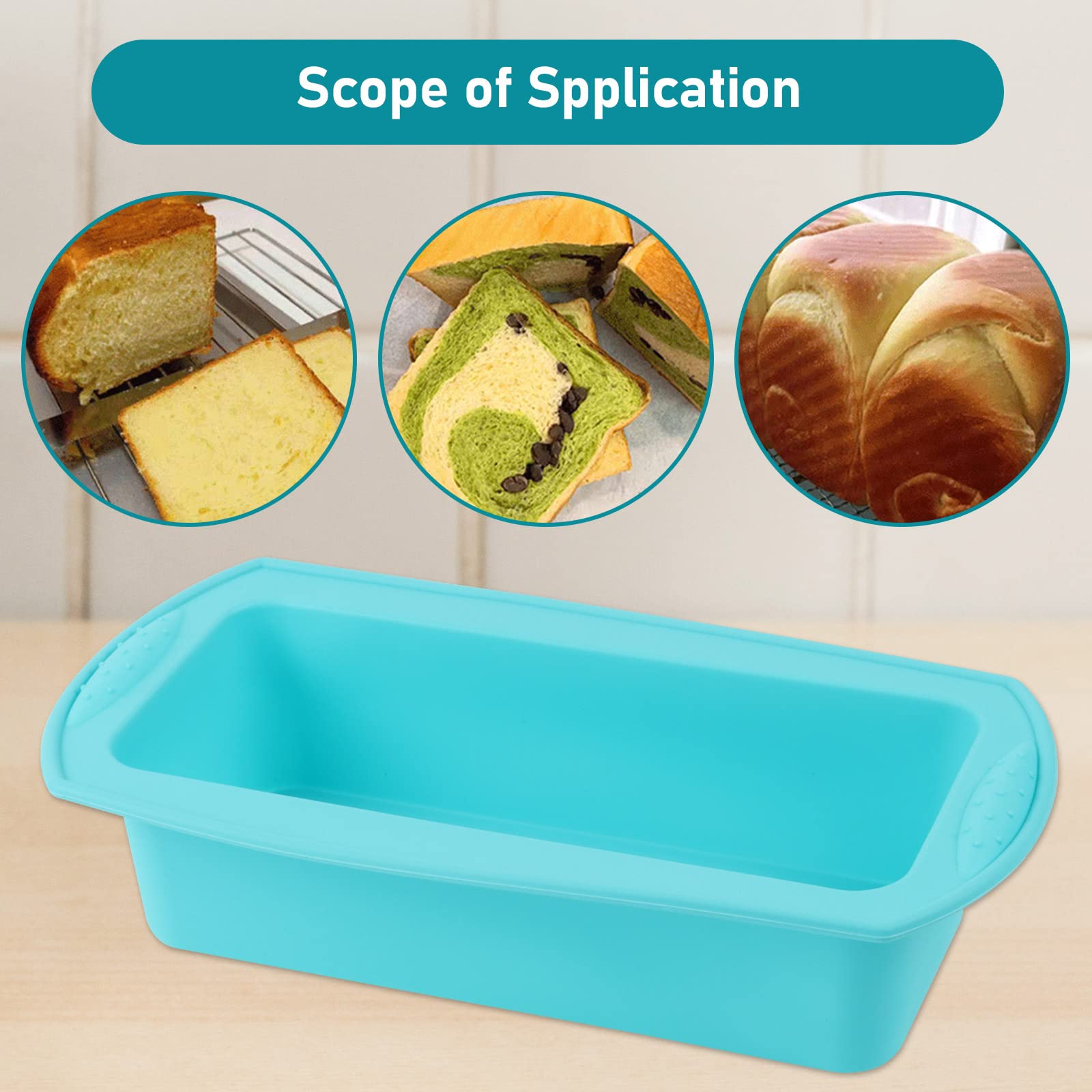 GEFIRE Prostokątna Forma Silikonowa do Ciasta 21x9x6 cm - Idealna Forma do Pieczenia Chleba i Ciast (Niebieska) - obrazek 2