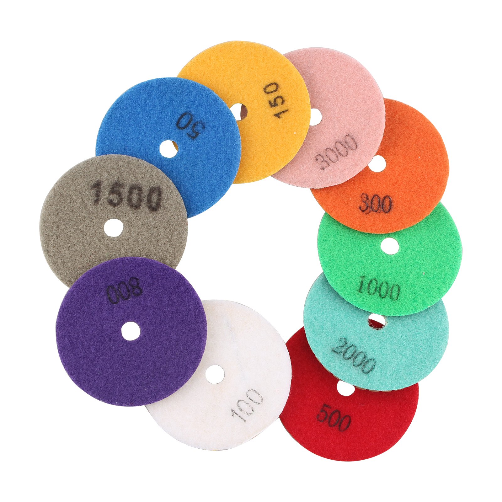 HALJIA Diamentowe pady polerskie 80 mm z tarczą szlifierską tarcza polerska 10 sztuk do granitu marmuru betonu 50 100 150 300 500 800 1000 1500 200 3000 - obrazek 6