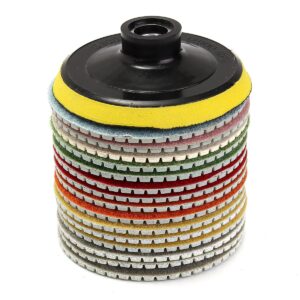 15 sztuk diamentowych padów do polerowania - Tarcza polerska 4-calowe podkładki do kamienia granitowego, betonu, marmuru - Szlifierki do podłogi - 50# -10000# - Haczyk i szlufka - Tarcza nośna do polerki do nosa i szlifierki