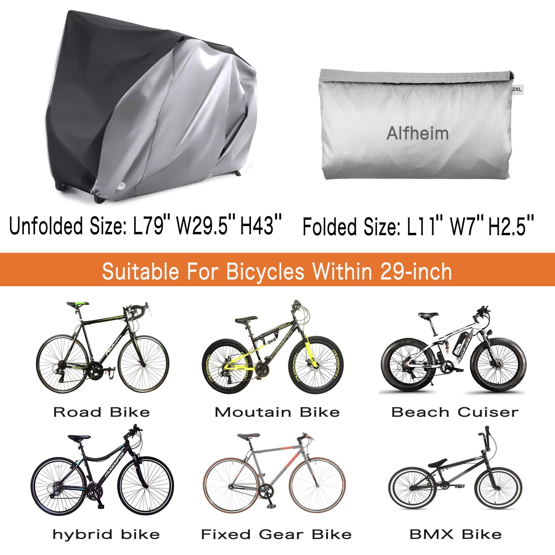 Alfheim Pokrowiec na rower na 2 rowery - 210D Oxford wytrzymały na zewnątrz - wodoodporne oddychające pokrowce rowerowe z 2 otworami na zamek antykradzieżowy - przeciwpyłowa rdza deszcz śnieg UV z torbą do przechowywania - obrazek 4