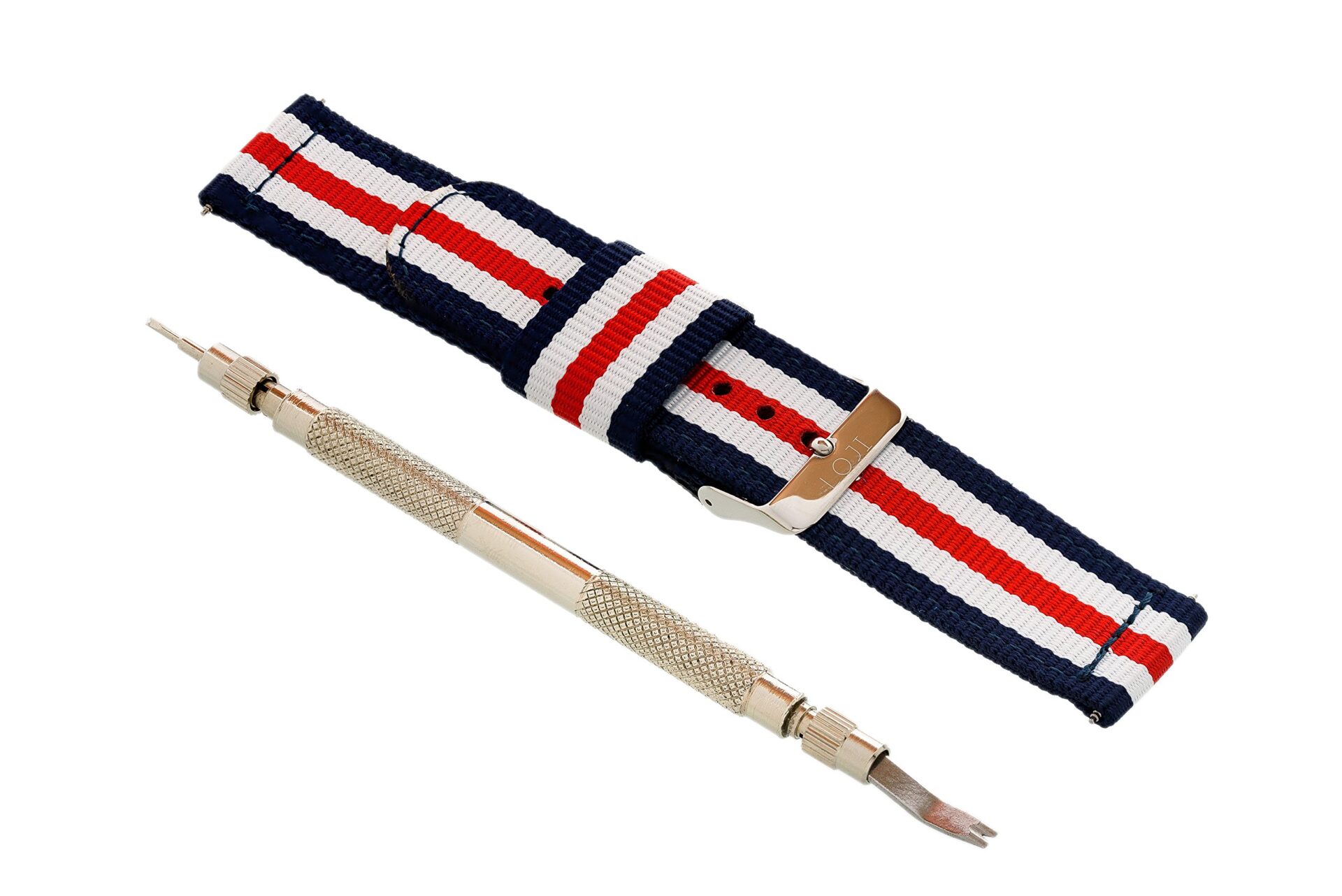 NATO bransoletka do Samsung Gear 3 - niebiesko-biało-czerwony design, wysoka jakość nylonu, bez negatywnego wpływu na pulsometr - obrazek 2