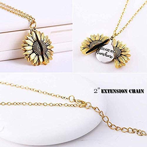 Personalized Sunflower Pendant Necklace - Engraved 'You are My Sunshine' - Perfect Mother's Day Gift with Gift Box - obrazek 4