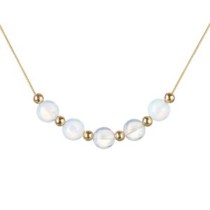 Kolczyk z kamieniem urodzeniowym Emibele dla kobiet i dziewcząt - naszyjnik z kamieniem księżycowym, pozłacany, ozdobiony uroczymi koralikami, idealny prezent na urodziny dla mamy, żony czy ukochanej