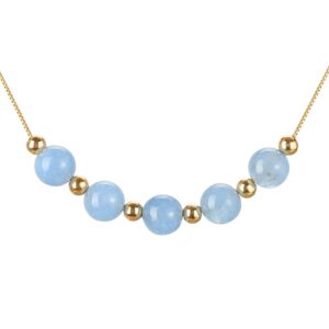 Naszyjnik z kamieniem urodzeniowym Emibele dla kobiet i dziewcząt - niebieski kwarc, pozłacany urok, ozdobny naszyjnik z koralików, marcowy kamień urodzenia, biżuteria z kamieniem urodzeniowym, prezent na urodziny dla mamy, żony, niej