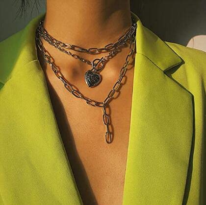 Stylowy zestaw 8 naszyjników punkowych dla kobiet - wielowarstwowy design z kłódką i blokadą - obrazek 4