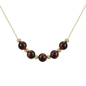 Kolczyk z kamieniem urodzenia Emibele dla kobiet i dziewcząt - naszyjnik z oczkiem tygrysim, pozłacany, ozdobiony koralikami, kamień urodzenia styczeń, biżuteria z kamieni urodzenia, idealny prezent na urodziny dla mamy, żony, dla niej - złoto