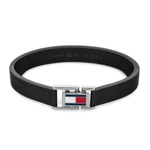Elegancka czarna skórzana bransoletka męska Tommy Hilfiger - 2790429