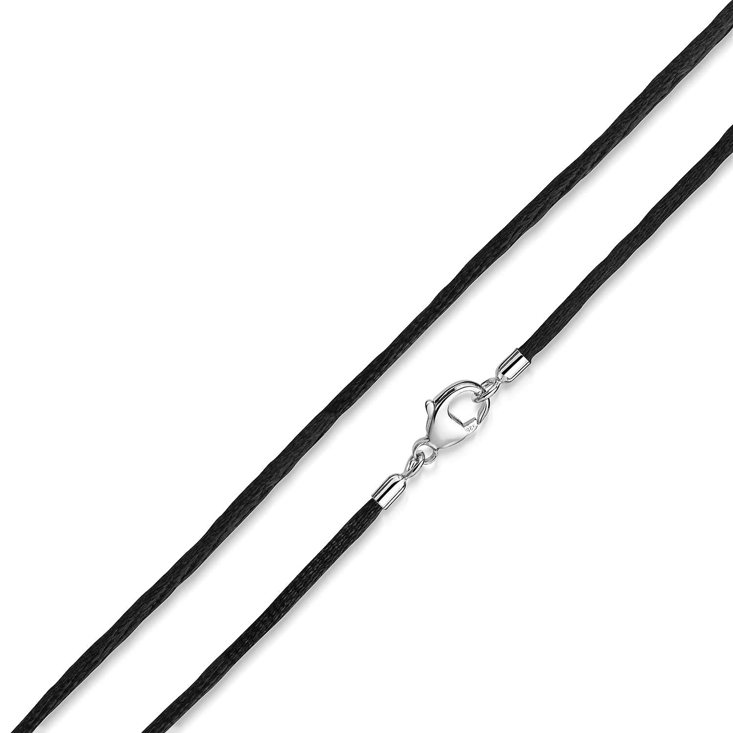 Elegant Black Velvet Textile Women's Necklace with 2mm Sterling Silver 925 - 8 Lengths - obrazek 3