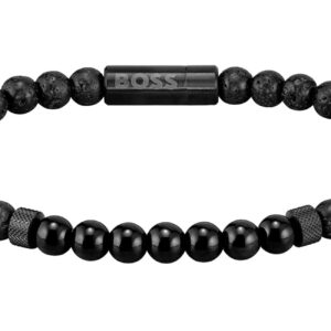 Boss Mixed beads Armband aus Lavastein mit Onyx in der Farbe Schwarz,