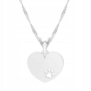Naszyjnik damski LAREZO ze srebra próby 925 - Serce z psią łapą - Zawieszka w kształcie serduszka - Elegancki prezent