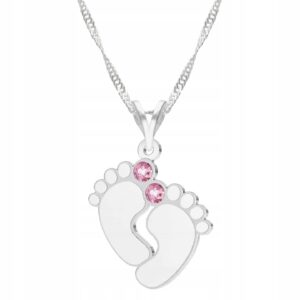 Naszyjnik damski LAREZO ze srebra próby 925 z zawieszką do stóp dzieci - elegancki prezent z cyrkoniami