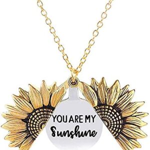 Personalized Sunflower Pendant Necklace - Engraved 'You are My Sunshine' - Perfect Mother's Day Gift with Gift Box