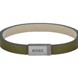 Elegancka skórzana bransoletka zielona z kolekcji BOSS Jewelry dla mężczyzn - 1580338S